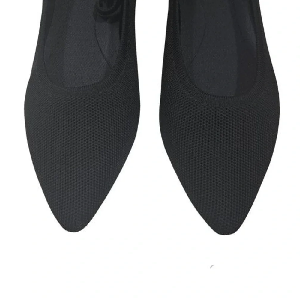 Burudani Black Knit Mary Jane Flats Women's Size 10 Comfort Slip-On Shoes Pointy